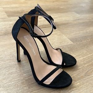 Stuart Weitzman black goosebump nudist sandal heels
